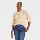 Women's Open Work Crewneck Pullover Sweater - Universal Thread Cream