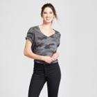 Women's Camo Print Short Sleeve Burnout Wash Pocket T-shirt - Grayson Threads (juniors') Gray