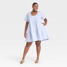 Women's Plus Size Striped Short Sleeve Tiered Dress - A New Day Blue