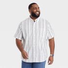Men's Big & Tall Striped Standard Fit Short Sleeve Button-down Shirt - Goodfellow & Co White/striped