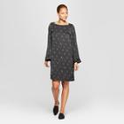 Women's Long Sleeve Square Neck Wide Sleeve Shift Dress - Prologue Black