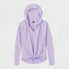Women's Plus Size Long Sleeve Tie Front Hooded Waffle Knit T-shirt - Wild Fable Lavender 1x, Women's, Size: