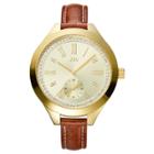 Women's Jbw J6309b Aria Japanese Movement Genuine Leather Real Diamond Watch - Gold, Brown