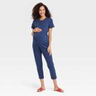 The Nines By Hatch Short Sleeve French Terry Cropped Maternity Jumpsuit Blue