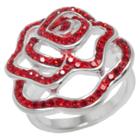 Target Women's Silver Plated Flower Open Ring With Crystals - Red Size