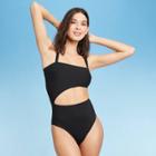 Women's Ribbed Cut Out One Piece Swimsuit - Shade & Shore Black L, Women's,