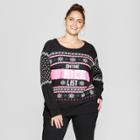 Women's Plus Size On The Naughty/nice List Reversible Sequin Sweater - Well Worn (juniors') Black