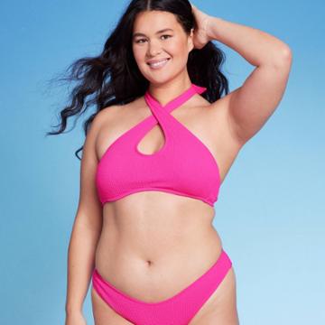 Women's Cross Front Pucker Textured Halter Bikini Top - Wild Fable Hot Pink