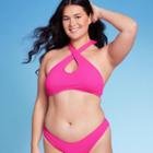 Women's Cross Front Pucker Textured Halter Bikini Top - Wild Fable Hot Pink
