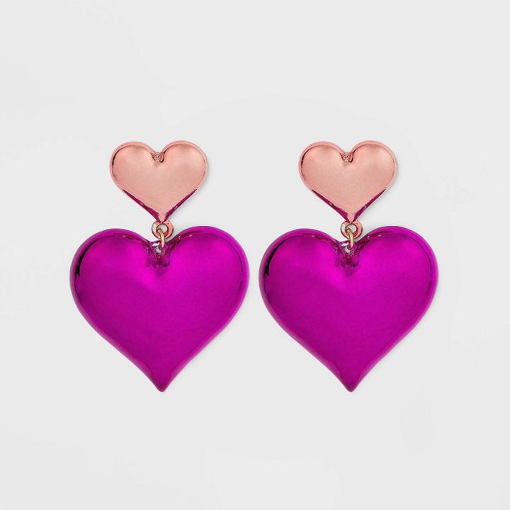 Sugarfix By Baublebar Two-tone Stacked Heart Drop Earrings - Pink