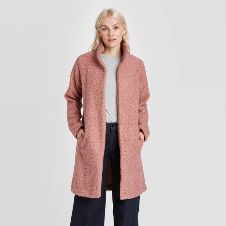 Women's Long Sleeve Textured Open Front Cardigan - A New Day Blush