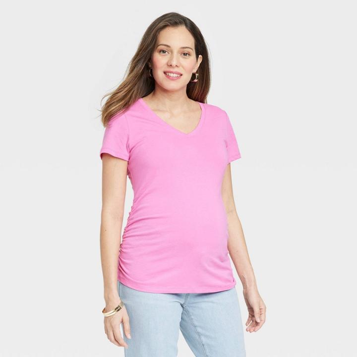 Short Sleeve V-neck Maternity T-shirt - Isabel Maternity By Ingrid & Isabel Pink