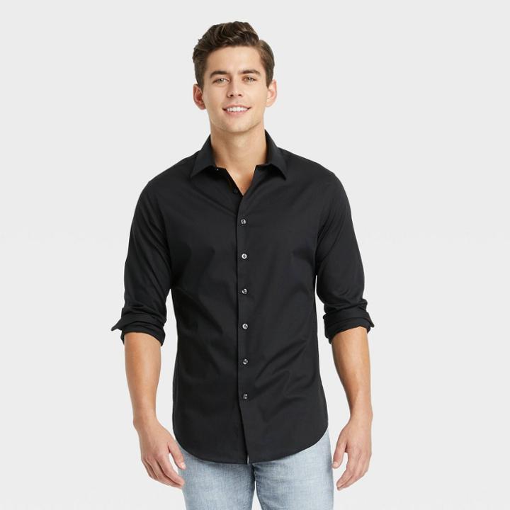Men's Standard Fit Performance Dress Long Sleeve Button-down Shirt - Goodfellow & Co Black