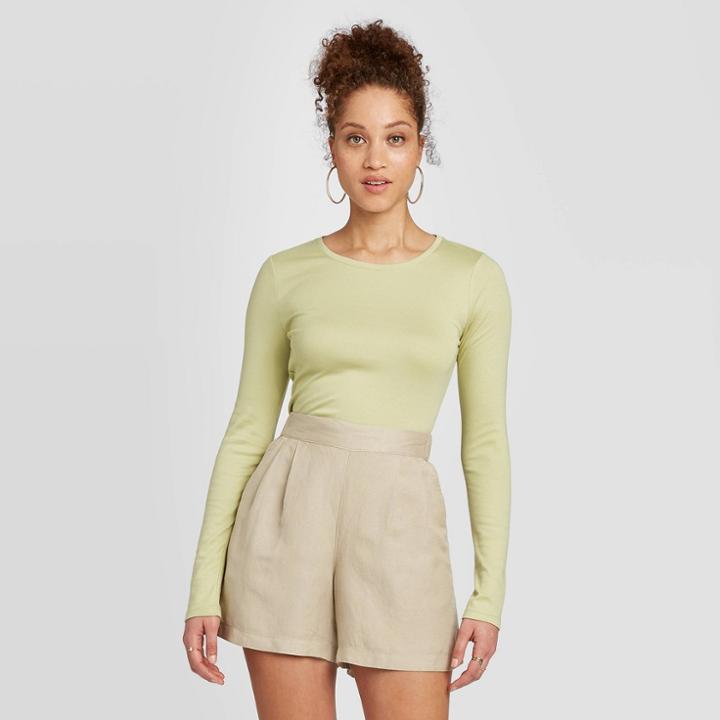 Women's Slim Fit Long Sleeve Fitted T-shirt - A New Day Light Green
