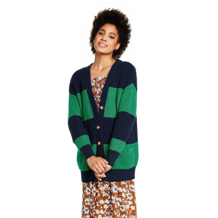 Women's Rugby Stripe Cardigan Sweater - La Ligne X Target Green/navy