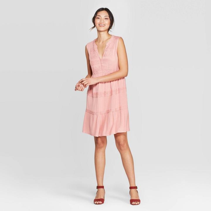 Women's Sleeveless V-neck Shift Dress - Knox Rose Pink