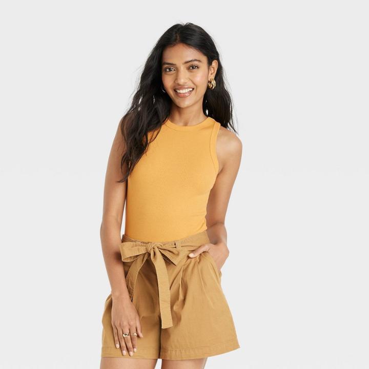Women's Ribbed Tank Bodysuit - A New Day Yellow