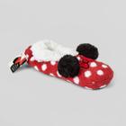 Women's Minnie Mouse Polka Dot Slipper Socks With Pom Poms And Grippers - Red
