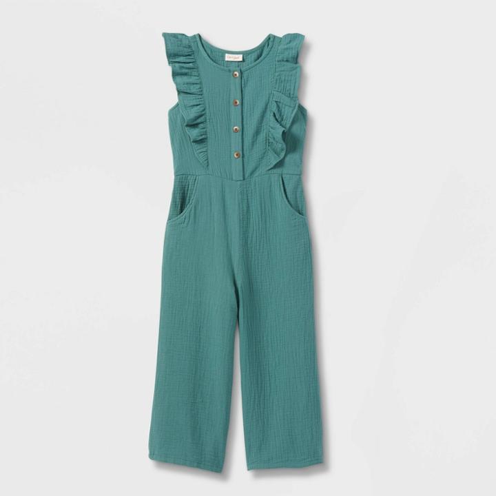 Girls' Sleeveless Gauze Jumpsuit - Cat & Jack Dusty Green