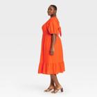 Women's Plus Size Puff Elbow Sleeve Open Back Dress- Who What Wear Orange