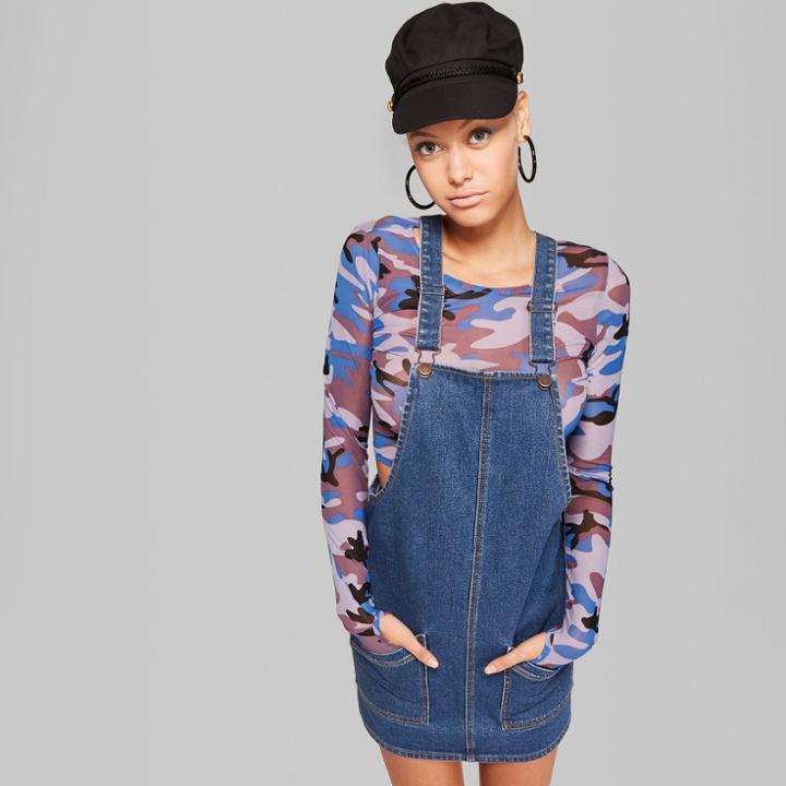 Women's Denim Overall Mini Dress - Wild Fable Medium Wash
