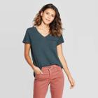 Women's Short Sleeve V-neck Monterey Pocket T-shirt - Universal Thread Green