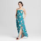 Women's Tie Front Floral Maxi Dress - Xhilaration Dusty Aqua (blue)/ivory Floral