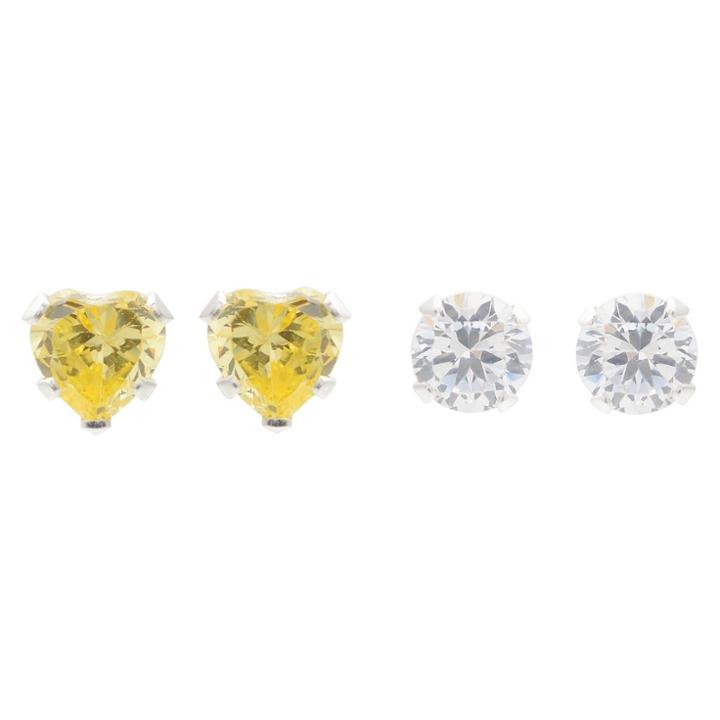 Journee Collection 3/5 Ct. T.w. Round-cut Cz Prong Set Stud Earrings Set In Sterling Silver - Yellow/white, Girl's
