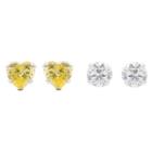 Journee Collection 3/5 Ct. T.w. Round-cut Cz Prong Set Stud Earrings Set In Sterling Silver - Yellow/white, Girl's