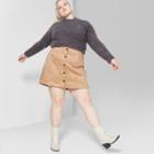 Women's Plus Size Faux Suede Button Front Mini Skirt - Wild Fable Heather
