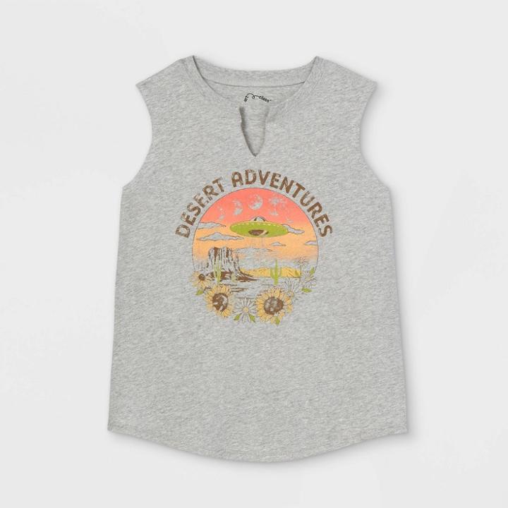 Girls' Notch Front Graphic T-shirt - Art Class Gray