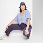 Women's Plus Size Short Sleeve Relaxed Fit V-neck Cropped T-shirt - Wild Fable Periwinkle Blue