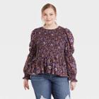Women's Plus Size Puff Long Sleeve Smocked Blouse - Universal Thread Purple Floral