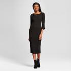 Women's Ribbed Ruffle Cuff Midi Sweater Dress - K By Kersh Black