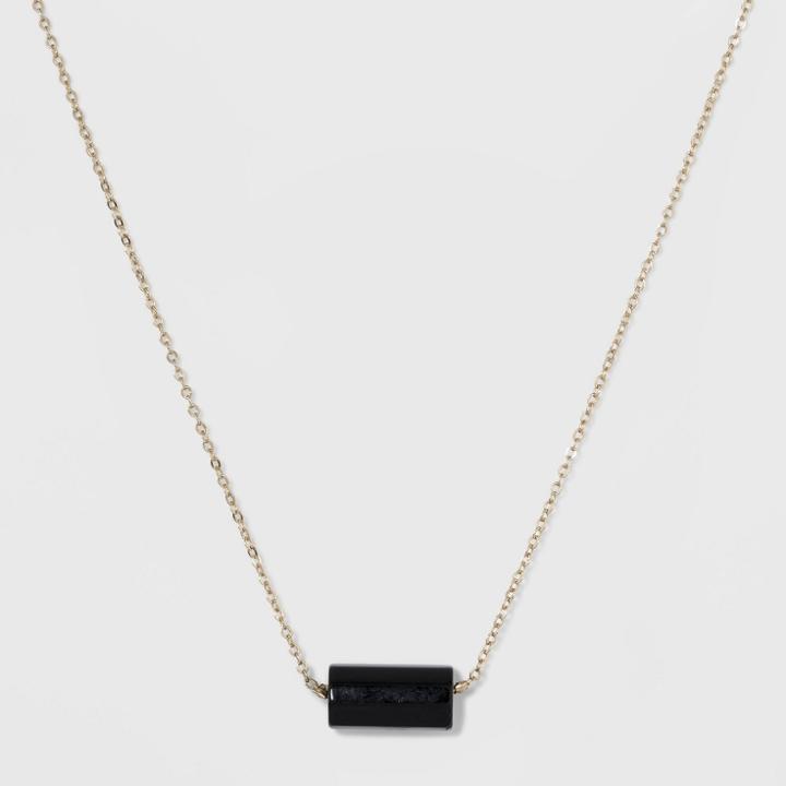 Silver Plated Onyx Barrel Stone Necklace - A New Day Gold, Girl's
