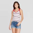 Women's Sleeveless V-neck Striped Shoulder Tie Tank Top - Universal Thread White