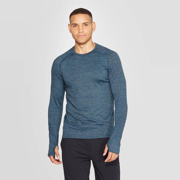 Men's Long Sleeve Nylon Tee - C9 Champion Teal Paradise / Mid Sky Blue L, Men's, Size: Large, Blue Paradise /