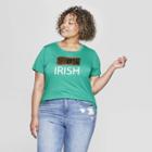 Women's Plus Size Short Sleeve 0%/ 100% Irish Sequin T-shirt - Modern Lux (juniors') - Green