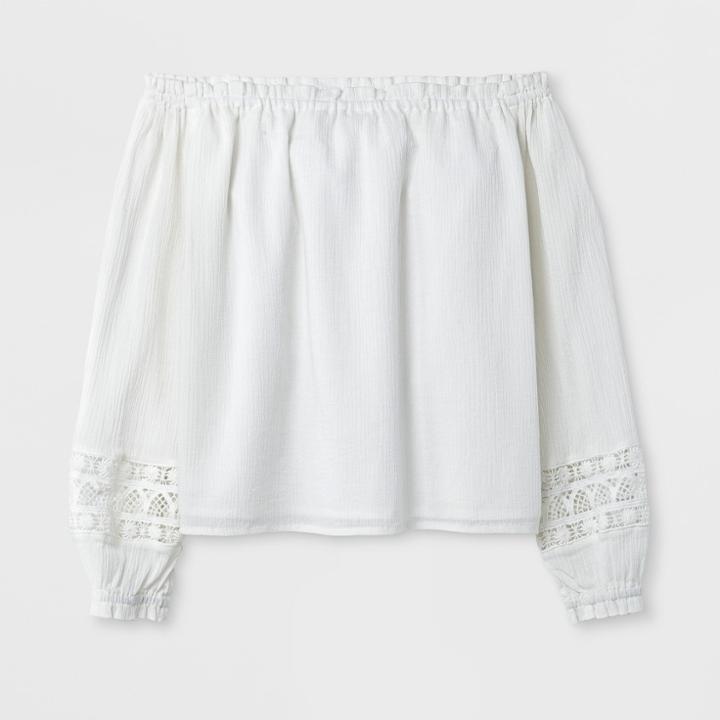 Girls' Long Sleeve Off The Shoulder Top - Art Class Cream