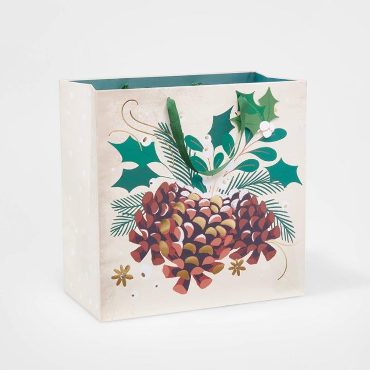 Large Square Christmas Gift Bag Pinecones - Wondershop