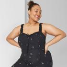Women's Plus Size Floral Print Strappy Bra Cup Jumpsuit - Wild Fable Black