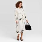 Women's Floral Print Long Sleeve Collared Maxi Shirtdress - A New Day Cream Xs, Women's, Ivory