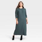 Women's Plus Size Long Sleeve Rib Knit Dress - A New Day Green