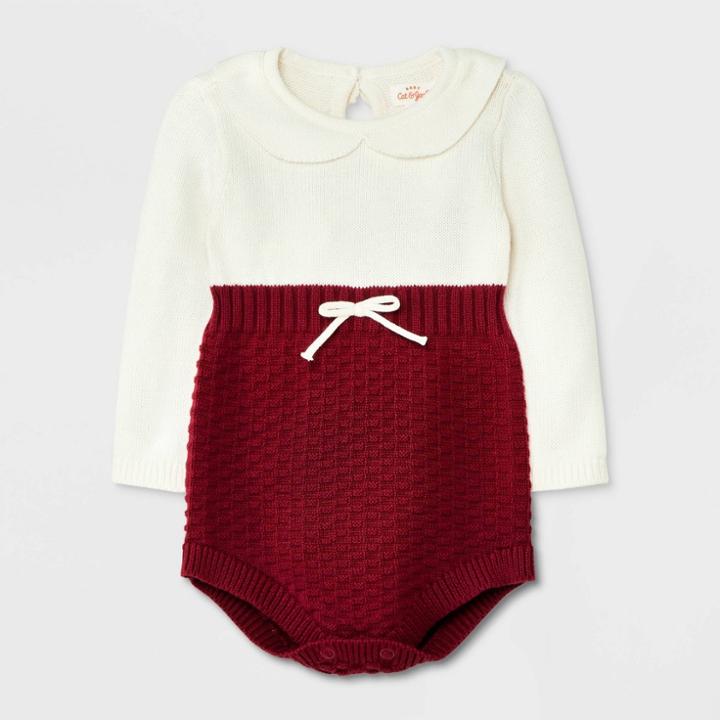 Baby Girls' Peter Pan Collar Sweater Romper - Cat & Jack Maroon Newborn, Red