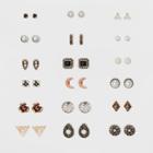 Target Eighteen Piece Multi With Moon, Triangle, Stone And Teardrop Earring Set,