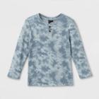 Toddler Boys' Cozy Waffle Tie-dye Long Sleeve Henley Shirt - Art Class Blue