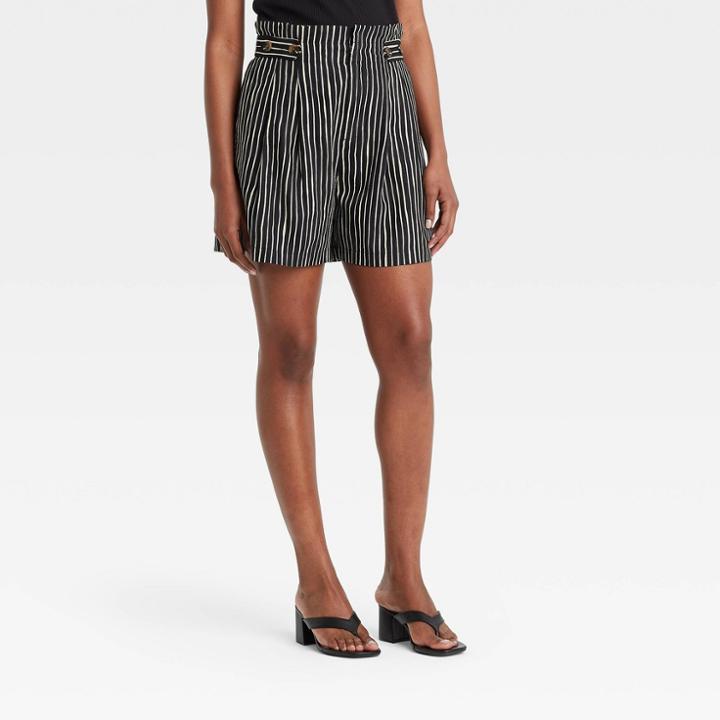 Women's Button Detail Paperbag Shorts - Who What Wear Jet Black