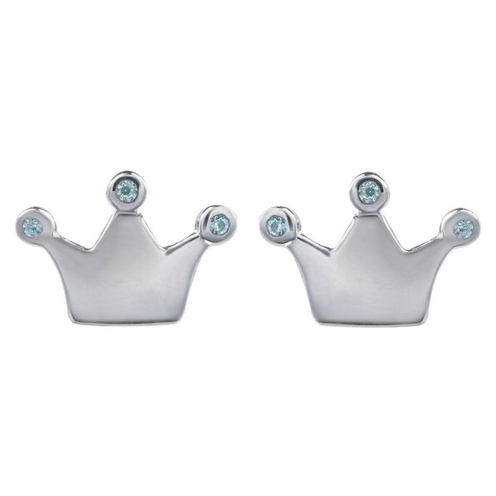 Journee Collection 1/10 Ct. T.w. Round-cut Cz Pave-set Crown Stud Earrings In Sterling Silver - Blue, Girl's