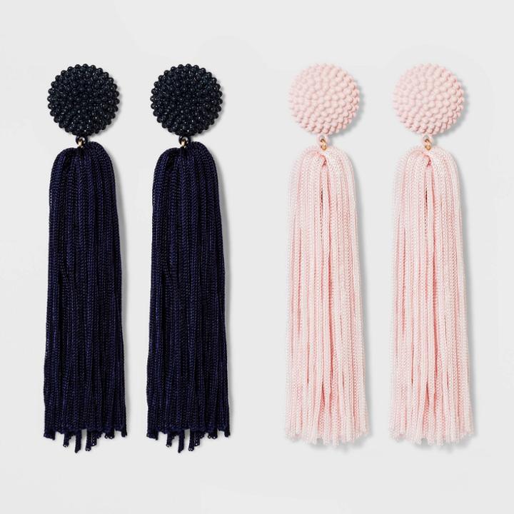 Sugarfix By Baublebar Beaded Studs Monochrome Tassel Earring Set - Navy, Women's, Blue