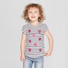 Petitetoddler Girls' Striped Hearts Short Sleeve T-shirt - Cat & Jack Almond Cream/black 18m, Girl's, White